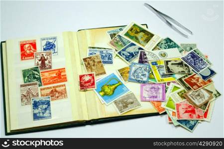 colorful post stamps on white