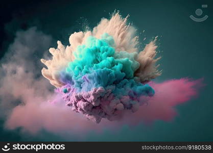 Colorful powder paint burst on blue background. Abstract paint texture background. AI. Colorful powder paint burst on blue background. AI