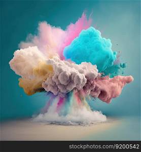 Colorful powder paint burst on blue background. Abstract paint texture background. AI. Colorful powder paint burst on blue background. AI