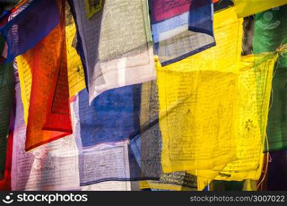 Colorful Prayer flags as symbol of buddhism. religion in Asia