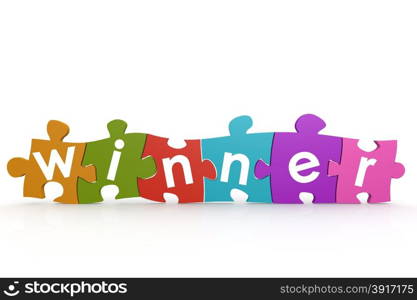 Colorful puzzle with winner word image with hi-res rendered artwork that could be used for any graphic design.