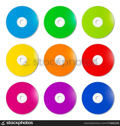 Colorful rainbow CD - DVD range isolated on white background - mockup illustration. Colorful rainbow CD - DVD range on white background