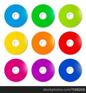 Colorful rainbow CD - DVD range isolated on white background - mockup illustration. Colorful rainbow CD - DVD range on white background