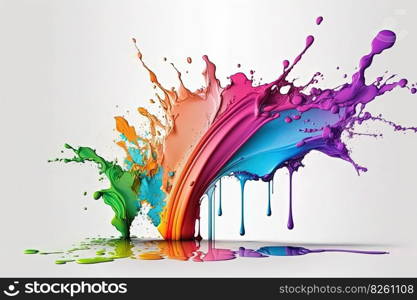 Colorful rainbow liquid paint splash on white background. Abstract paint texture background, copy space. AI. Colorful liquid rainbow paint splash on white background. AI