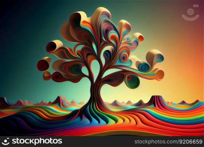 Colorful Rainbow Tree Made from Stripes, Generative AI. Colorful Rainbow Tree