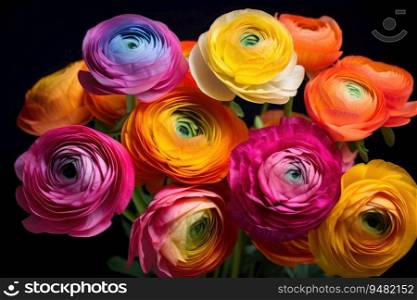 Colorful ranunculus in a bouquet. Persian buttercups bouquet of spring flowers.