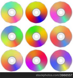 Colorful Realistic Compact Disc Collection Isolated on White Background. Colorful Realistic Compact Disc Collection