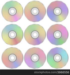 Colorful Realistic Compact Disc Collection Isolated on White Background. Colorful Realistic Compact Discs