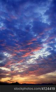 Colorful red blue sunset cloudy sky dramatic light