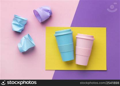 colorful reusable cups table