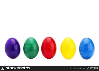 colorful row of easter eggs. colorful row of easter eggs on white background
