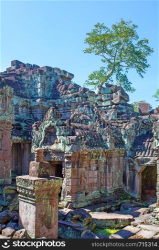 Colorful ruins of a temple in Angkor Wat, Cambodia