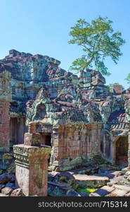 Colorful ruins of a temple in Angkor Wat, Cambodia