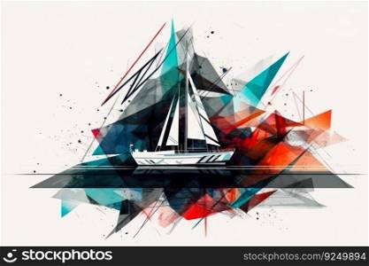 colorful sailboat at sea abstract print generative ai.