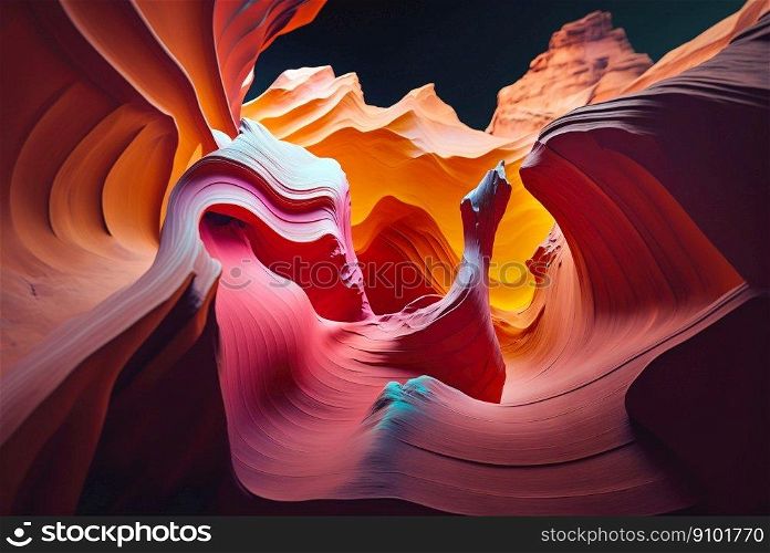 Colorful sandstone canyon. Curved abstract walls. Generative AI.. Colorful sandstone canyon. Curved abstract walls. Generative AI