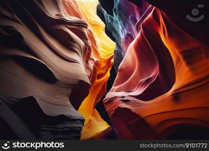 Colorful sandstone canyon. Curved abstract walls. Generative AI.. Colorful sandstone canyon. Curved abstract walls. Generative AI
