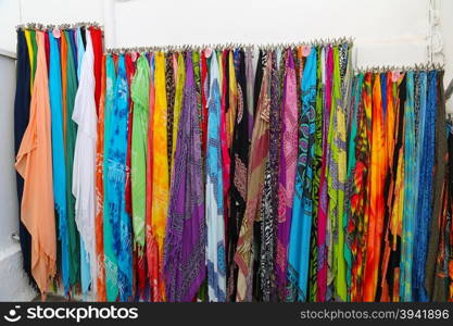 Colorful scarves at a market in Greece