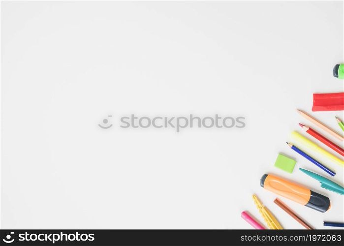 colorful school accessories corner white background. High resolution photo. colorful school accessories corner white background. High quality photo