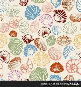 Colorful sea shells seamless pattern. Sea seamless pattern with colorful sea shells. Vector illustration