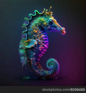 Colorful seahorse in neon colors. Pop style modern art. Generative AI. Colorful seahorse in neon colors. Pop style art. Generative AI