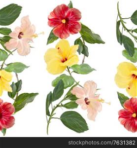 Colorful Seamless floral design for background with Hibiscus flowers