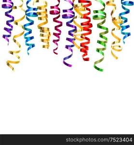 Colorful serpentine streamer on white background. Party decoration