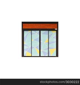 Colorful shop with graphic texture, mini store door