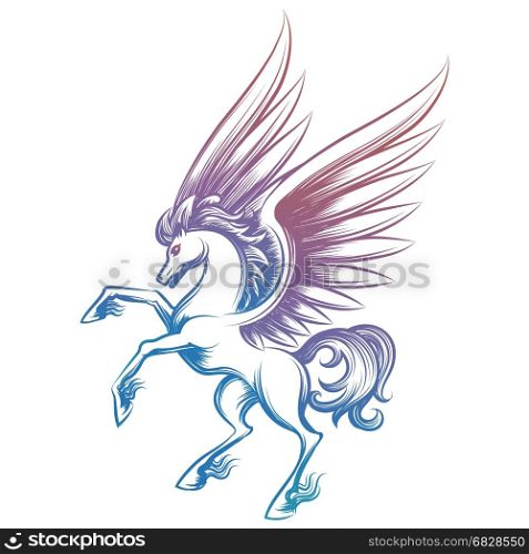 Colorful sketched Pegasus isolated on white. Hand drawn Pegasus vector illustration. Colorful sketched Pegasus isolated on white