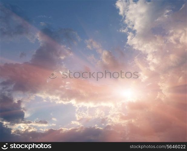 Colorful sky, sunshine and clouds at sunset