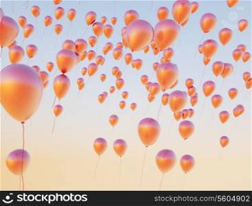 Colorful small balloons flying up to the sky