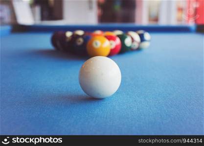 Colorful snooker ball on snooker table
