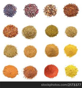 Colorful spices collection isolated on white background. Colorful spices collection