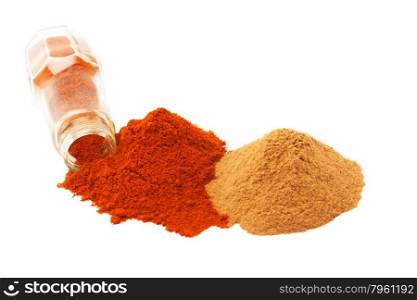 Colorful spices over white background