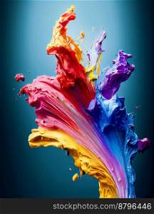 Colorful splashing oil paint 3d illustrated