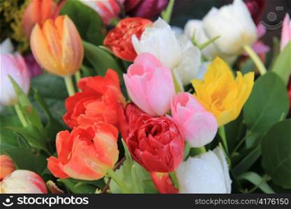 Colorful spring bouquet with tulips in various bright colors