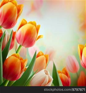 Colorful Spring Tulips Natural Background