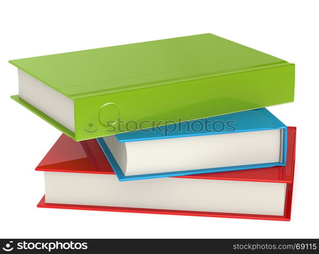 Colorful stack of books on white, 3D rendering