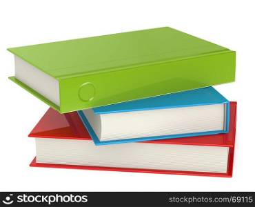 Colorful stack of books on white, 3D rendering