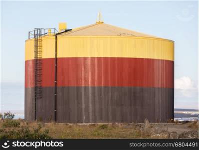Colorful storage tank in the south of Iceland