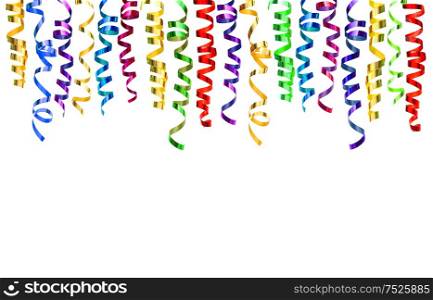 Colorful streamer isolated on white background. Carnival party serpentine decoration