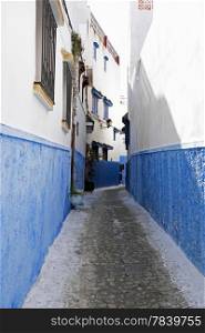 Colorful street of the Kasbah of the Udayas in Rabat, Morocco, Africa