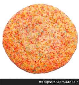 Colorful sugar crystal cookie over white.