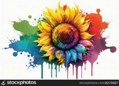 Colorful sunflower watercolor painting with splash for summer background. distinct generative AI image.. Colorful sunflower watercolor painting with splash for summer background