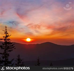 Colorful sunrise landscape in spring Carpathian mountains, Ukraine, Europe.