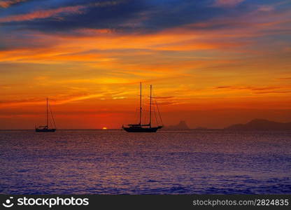 colorful sunset of Ibiza view from formentera with Es Vedra