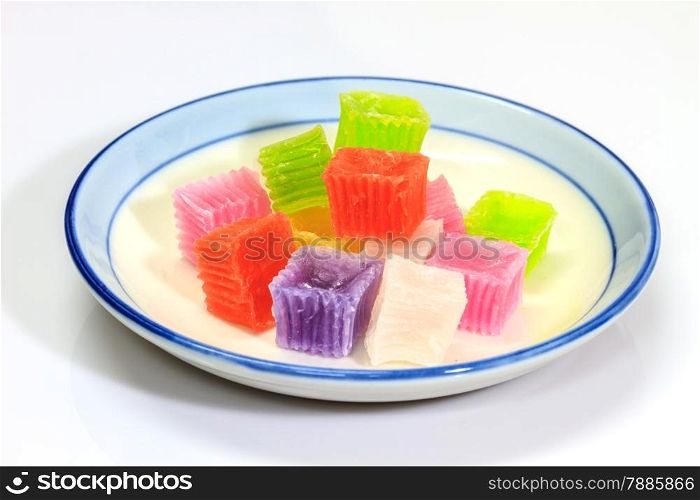 Colorful sweetness jelly in thailand on background