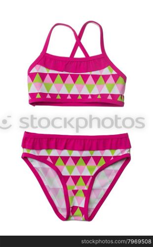 Colorful swimsuit with a geometric pattern. Isolate on white.