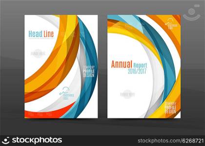 Colorful swirl design annual report cover template. Brochure, flyer template layout, leaflet abstract background, A4 size page
