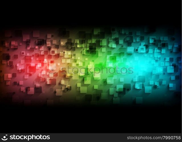 Colorful tech squares on black background