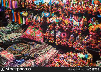 Colorful thai style fabric in the market, Thailand